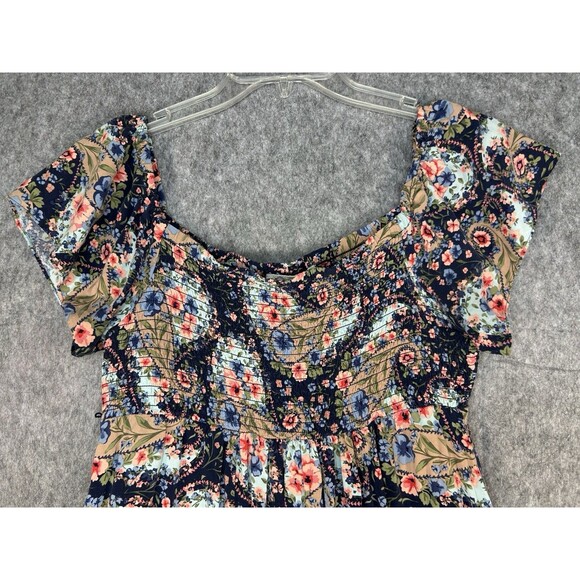 Jessica Simpson Maternity Blue Floral Midi Dress Smocked Women’s Size M - Picture 2 of 8